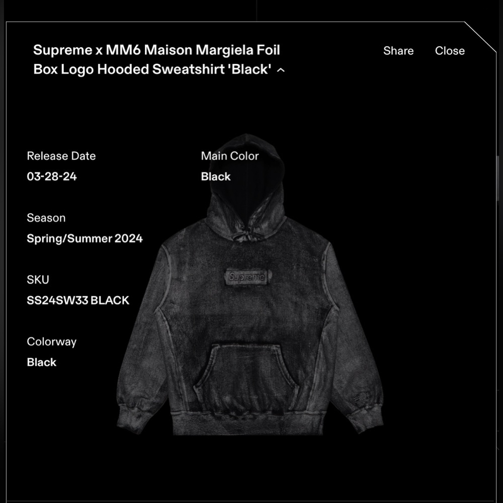 Supreme x MM6 Maison Margiela Foil Box Logo Hooded Sweatshirt ‘Black’ - Picture 5 of 5